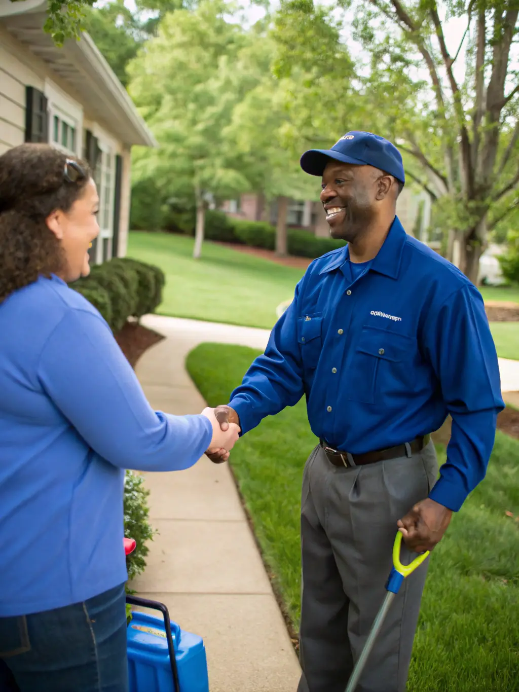 customer review 5 star wash it nokomis fl 34292 | Wash-It Pressure Washing Nokomis FL A photo of a Wash It employee shaking hands with a satisfied customer in front of a freshly cleaned house in Nokomis, Florida, symbolizing trust and community connection.