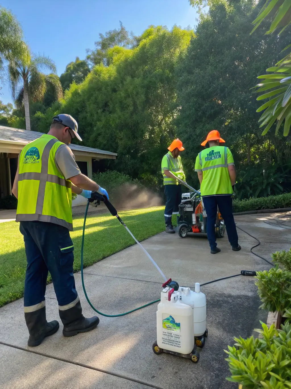 paver cleaning sealing nokomis fl wash it 134 | Wash-It Pressure Washing Nokomis FL An image showcasing Wash It's team using eco-friendly cleaning solutions on a residential driveway, with lush greenery in the background to emphasize environmental responsibility.