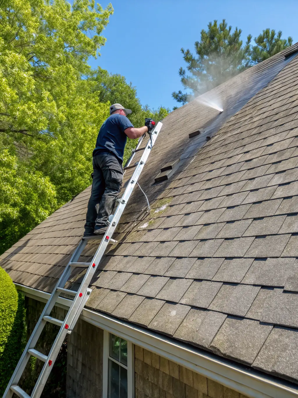 roof driveway cleaning bundle nokomis fl wash it 0 | Wash-It Pressure Washing Nokomis FL A before-and-after photo demonstrating the effectiveness of Wash It's soft washing technique on a roof, highlighting the gentle yet powerful cleaning action.